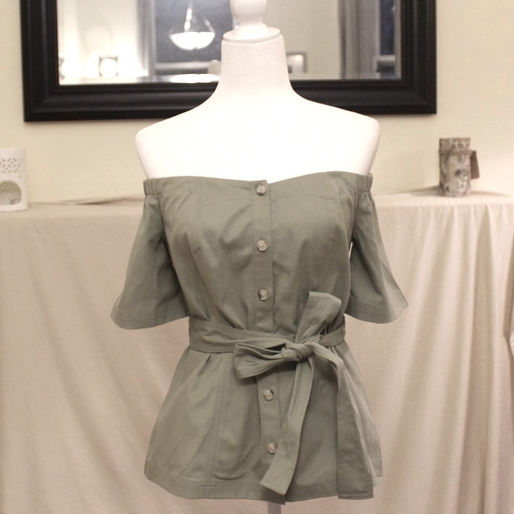 Khaki green off the shoulder top